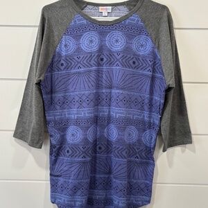 LuLaRoe 3/4 sleeve purple and grey lounge wear top size L